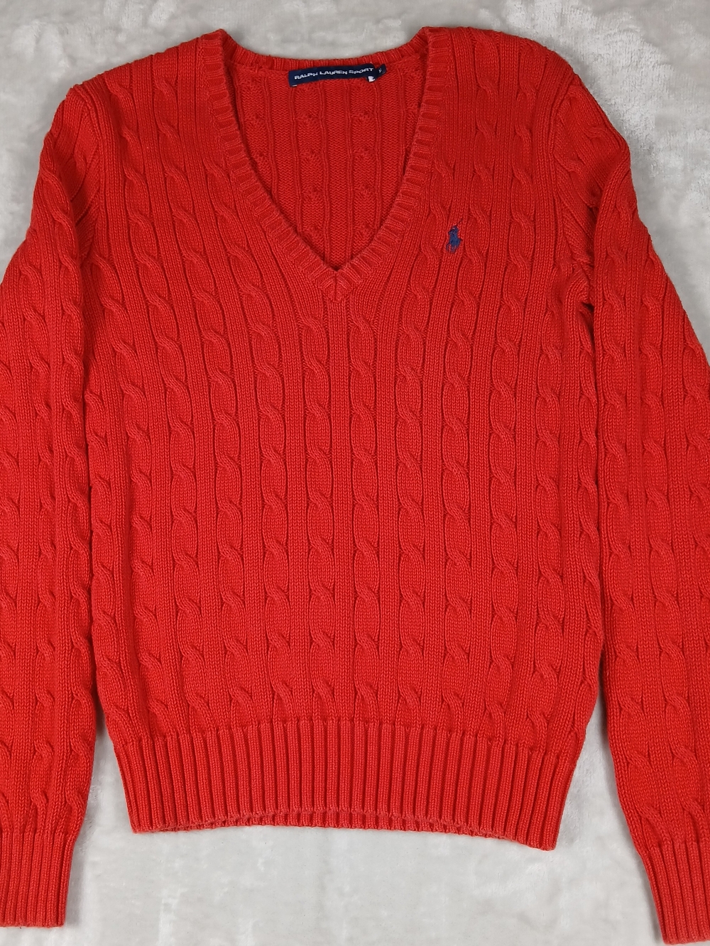 Ralph Lauren Sport Cable Knit V Neck Sweater M Women's Red